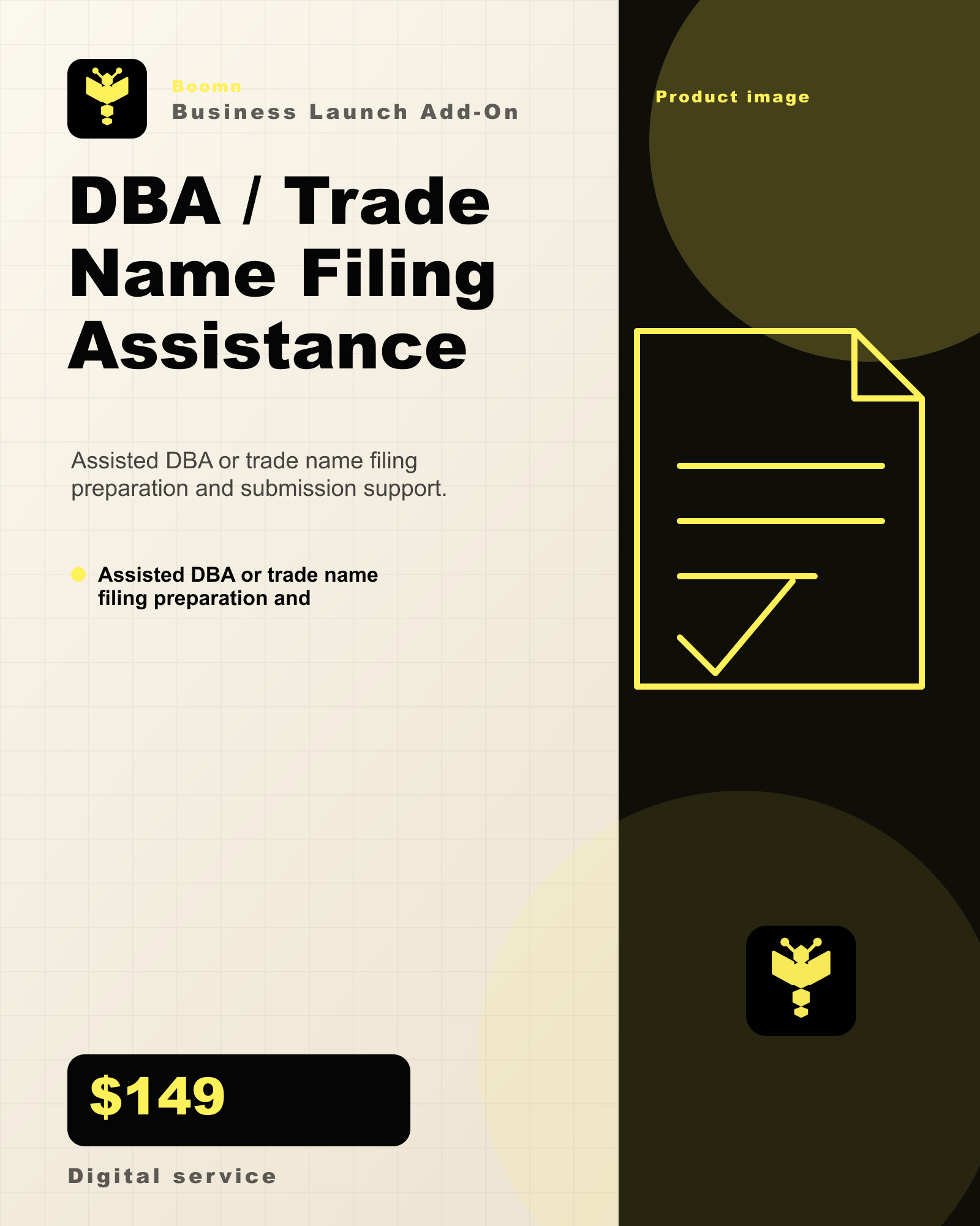 Boomn product image - DBA / Trade Name Filing Assistance